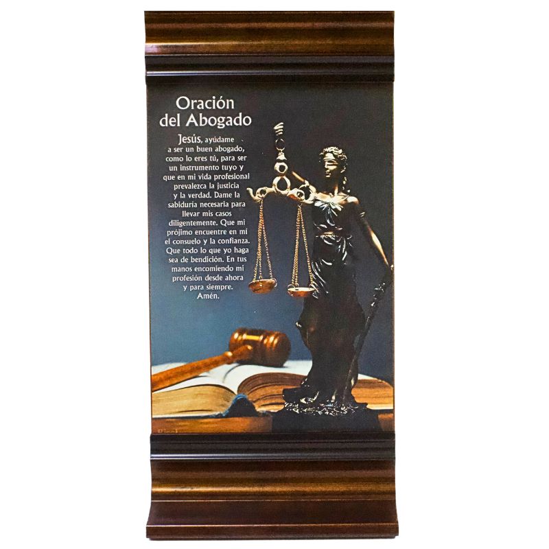Plaqueta Con Moldura Color Cafe Texto Oración Del Abogado