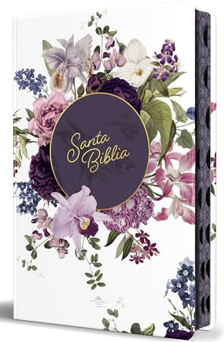 Biblia RVR 1960 Tamaño Manual Tela Con Flores Morada Con índice 14 Puntos