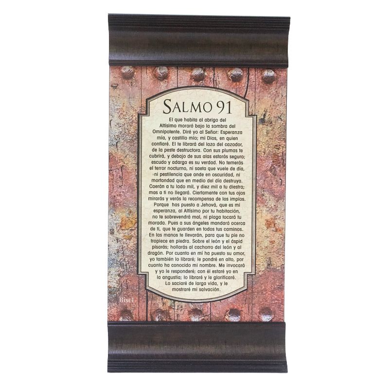 Plaqueta Con Moldura Color Café Texto: Salmo 91