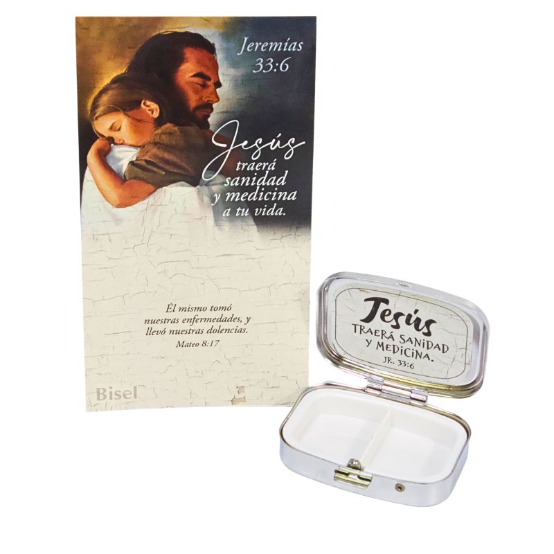 Pastillero Rectangular Texto: "Jesús Traerá Sanidad Y Medicina" Jeremías 33:6