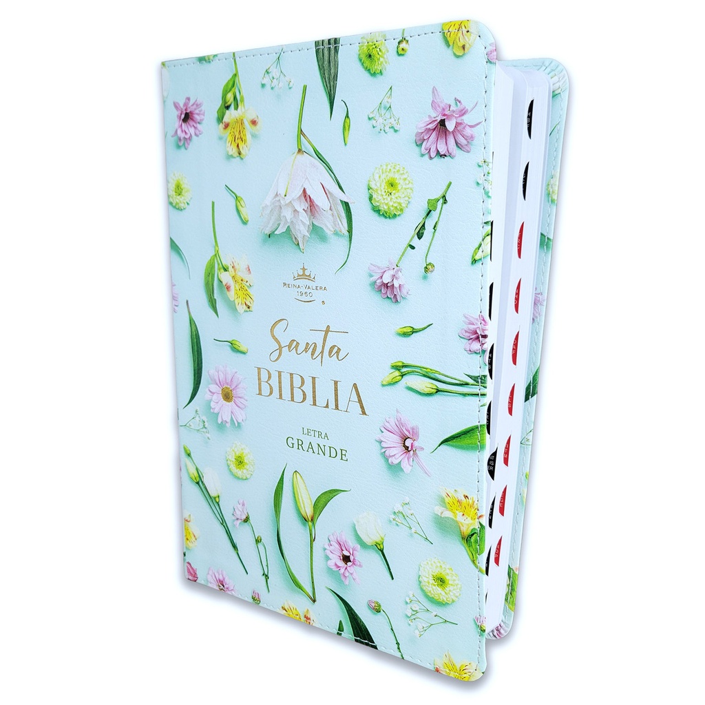Biblia RVR 1960 Tamaño Manual Letra 12 Puntos Imitación Piel Turquesa Floral Con Índice