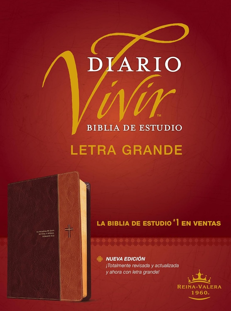 Biblia De Estudio Del Diario Vivir RVR60 Letra Grande Símil Piel Café Índice