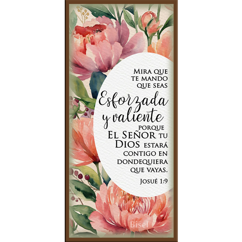 Plaqueta Para Escritorio Josué 1:9  (Agenda 2027) Flores Naranjas