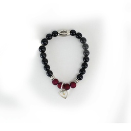 [CONMOAR-1035] Pulsera Perlas Negras Y Vino Tinto Con Semilla De Mostaza