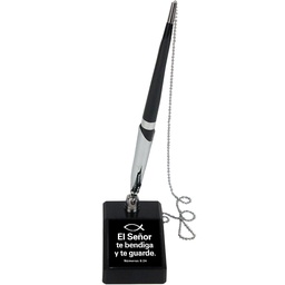 [DESK-BS277A] Boligrafo Con Base Color: Negro/Plateado Diseño: Pez Texto: Numeros 6:24