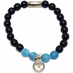 [CONMOAR-1061] Pulsera Color Negra Con Perlas Azules Y  Semilla De Mostaza 