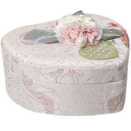 [CAJA-BS21028A] Joyero En Forma De Corazón  Forrado Con Tela &quot;Eres Una Perla De Gran Precio&quot;