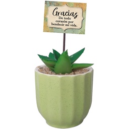 [CERTI-BS21011V] Maceta Verde Con Flor Artificial  Texto: Gracias Por Bendecir Mi Vida.