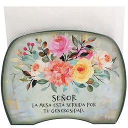 [DECOR-1087] Servilletero Diseño: Rosas Texto: Señor La Mesa Está Servida