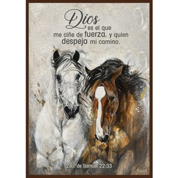 [DECOR-1133B] Plaqueta Para Escritorio De Color Café Diseño Pareja De Caballos Texto: 2do. De Samuel 22:33