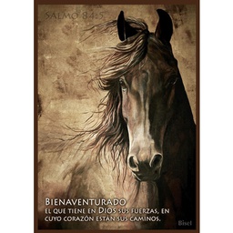 [DECOR-1133C] Plaqueta Para Escritorio De Color Café Diseño: Caballo Texto: Salmo 84:5