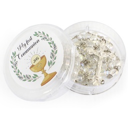[VIC-1129A] Rosario Redondo Transparente Texto: My First Communion