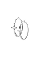 [LAURA-1006I1] Aretes Circulares Color Plateado  En Forma De Cruz