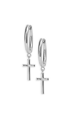 Aretes Colgante Color Plateado Con Dije De Cruz