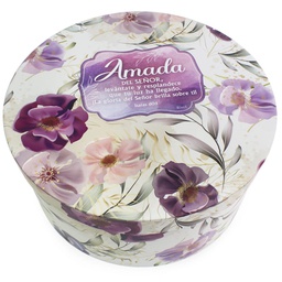 [CAJA-BS23003E] Caja Redonda Diseño De Flores Moradas Texto: Isaías 60:1