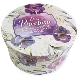 [CAJA-BS23003G] Caja Redonda Diseño De Flores Moradas Texto: Eres Preciosa