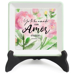 [GANZ-1015B] Plato Con Base De Madera Jeremías 31:3 Yo Te He Amado.