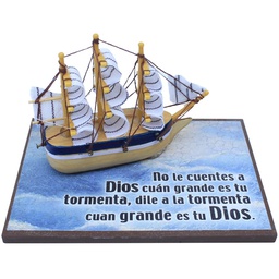 [HOLLI-BS23057B] Plaqueta Con Barco No Le Cuentes A Dios Cuán grande Es Tu Tormenta, Dile A La Tormenta Cuan Grande Es Tu Dios.