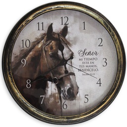 [WATCH-BS058K] Reloj De Pared Diseño Caballo Blanco, Salmo 31:15 Perfil De Caballo