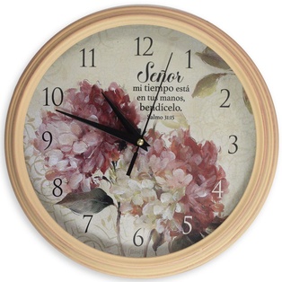 Reloj De Pared Redondo Rosado, Salmo 31:15 Diseño de Petunias Rojas.