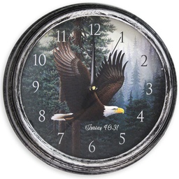 [WATCH-BS057Q] Reloj De Pared Redondo Plateado, Isaías 40:31 Diseño Águila En Pinabete