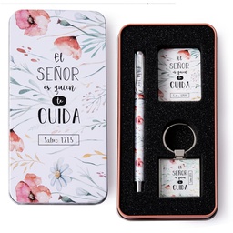 [ABBA-1025] Bolígrafo + Llavero + Tarjeta En Caja Metálica Salmo 121:5