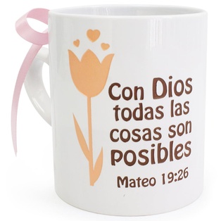 Taza Color Blanco Texto: Con Dios Todas Las Cosas Mateo-19:26