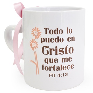 Taza Color Blanco Texto: Todo Lo Puedo En Cristo Fil.4:13