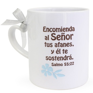 Taza Color Blanco Texto: Encomienda Al Señor Tus Afanes, Salmos.55:22