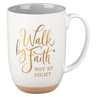 Taza  De Cerámica Blanca Walk By Faith 2 Corintios 5:7