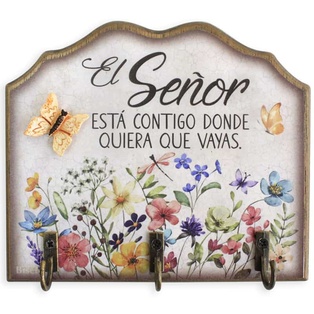 Porta Llaves De Madera "El Señor Está Contigo Donde Quiera Que Vayas"