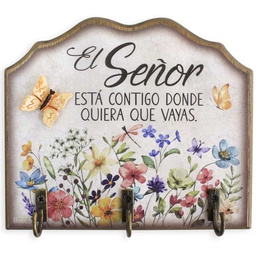 [WOOD-BS23004B] Porta Llaves De Madera &quot;El Señor Está Contigo Donde Quiera Que Vayas&quot;