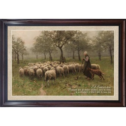 [CART-BS23010B] Cuadro Con Marco Café  Salmo 32:8 Ovejas De Rebaño.