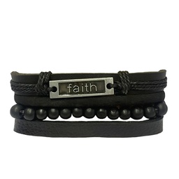 [BEST-1000A] Pulsera De Cuero (Faith Negra)