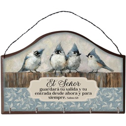 [DECOR-2034L] Porta Llaves Color Café Diseño: Pajaritos Azules Texto: Salmo 121 El Señor Guardará Tu Salida Y Tu Entrada