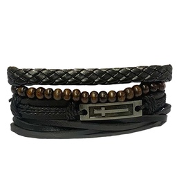 [BEST-1000C] Pulsera De Cuero Café (Cruz Plata)