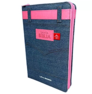 Biblia RVR1960 Jeans Cinturón Rosado Con Zíper e Índice