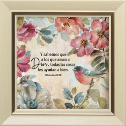 [CART-BS23003A] Cuadro Para Escritorio Marco Color Ivory Diseño "Pajarito" Texto: Romanos 8:28
