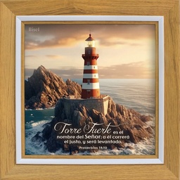 [CART-BS23001D] Cuadro Para Escritorio Marco Color Café Diseño Faro Rojo Proverbios 18:10