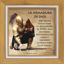[CART-BS23001G] Cuadro Para Escritorio Marco Color Madera Diseño "La Armadura de Dios"