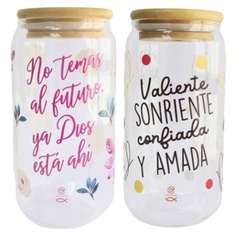 [DRESS-1000A] Vaso De Vidrio Con Textos Surtidos