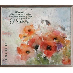 [CART-BS23007U] Cuadro Con Marco Café Salmo 40:16 ( Flores Pastel Color Naranja )