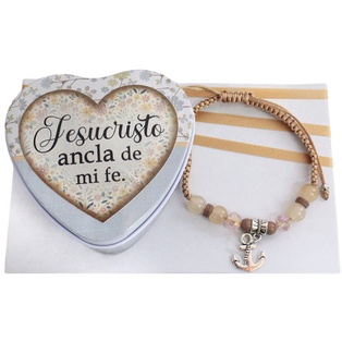 Combo Pulsera + Cajita De Metal Texto, Jesucristo Ancla De Mi Fe