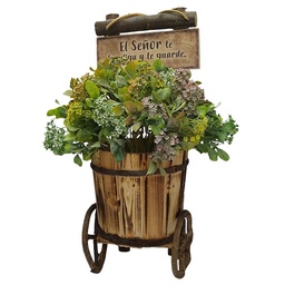 [WOOD-BS23051A] Carreta De Madera Con Flores Números 6:24 El Señor Te Bendiga Y Te Guarde.