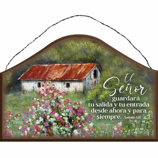 Porta Llaves Color Café Diseño: Casita Con Flores Texto: Salmo 121 El Señor Guardará Tu Salida Y Tu Entrada