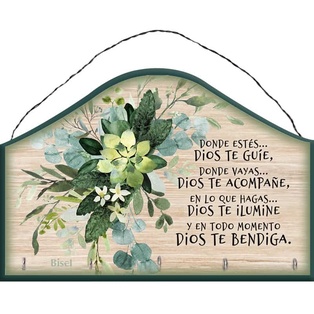 Porta Llaves Color Verde Diseño: Eucalipto Texto: Donde Estés Dios Te Guíe.