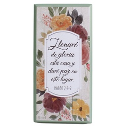 [DECOR-1139L] Plaqueta Color Verde Texto: Hageo 2:7-9 Llenaré De Gloria Esta Casa