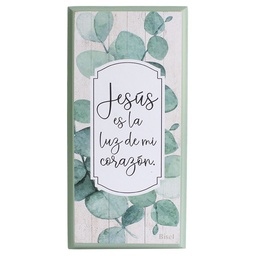[DECOR-1139M] Plaqueta Color Verde Texto: Jesús Es La Luz De Mi Corazón