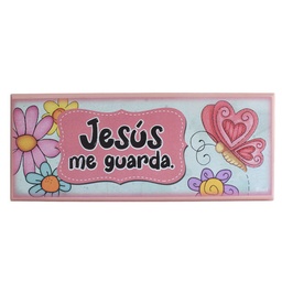 [DECOR-1275C] Plaqueta Colgante Mariposa Y Flores Jesús Me Guarda