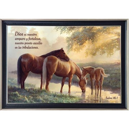 [CART-BS23009K] Cuadro Con Marco Pewter Con Negro  Salmo 46:1 Familia De Caballos.